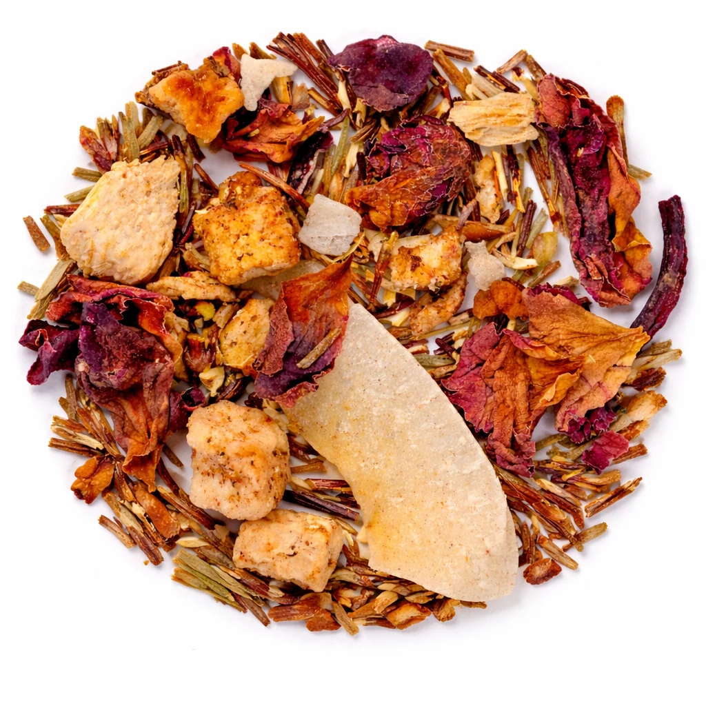 Assorted dried herbs and spices on a white background