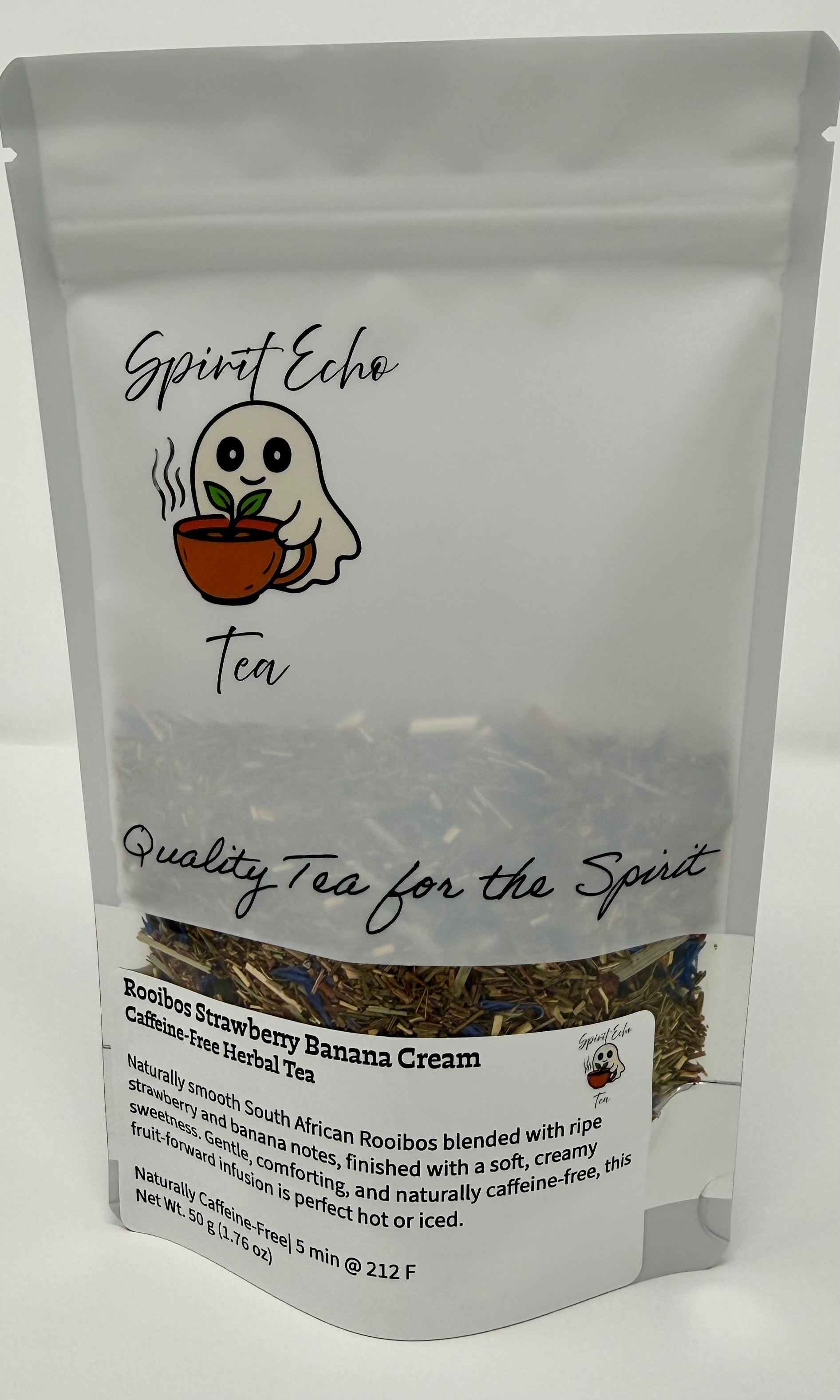 Tea package labeled 'Spirit Echo Tea' on a white background